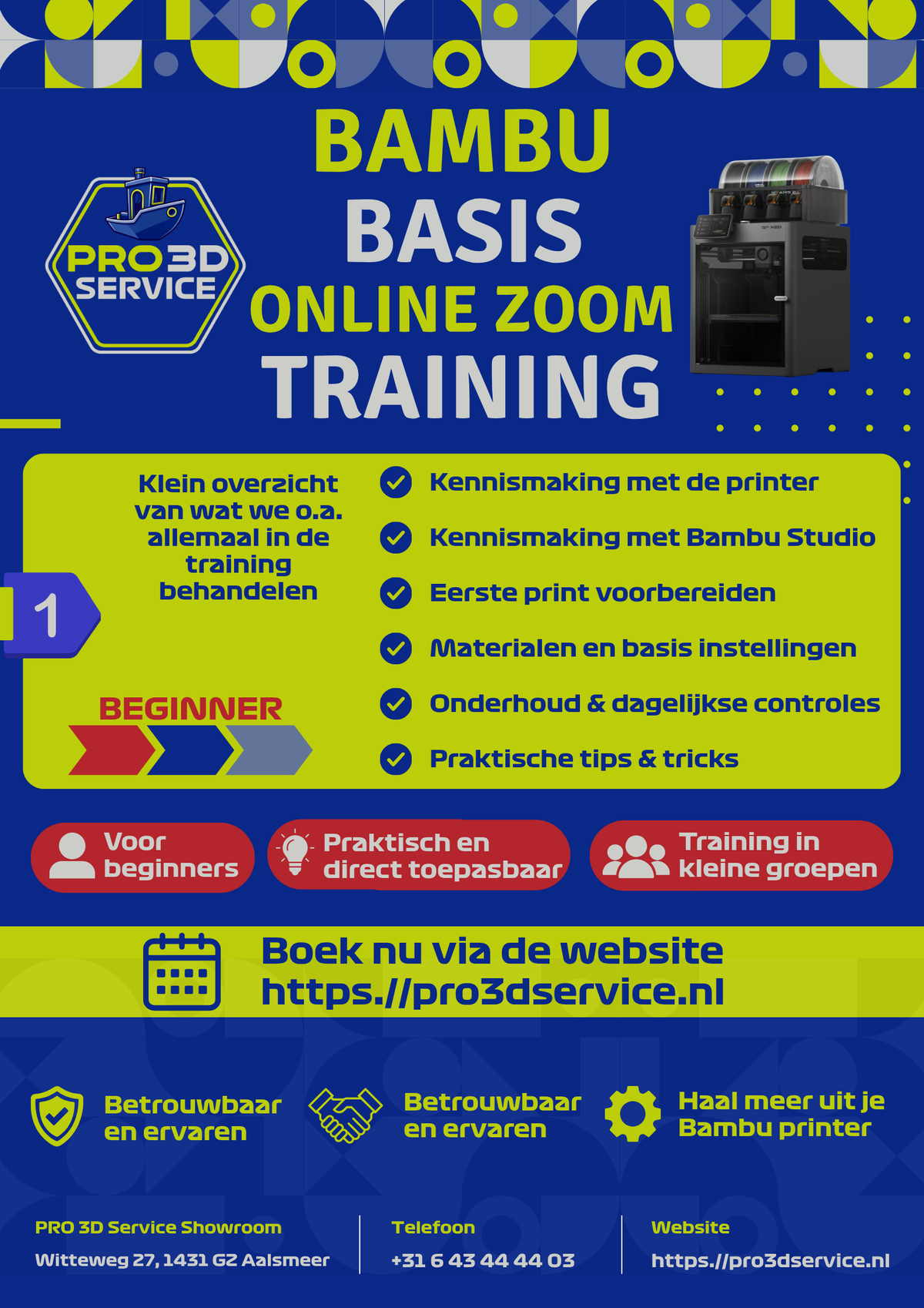 PRO 3D Service Academy - Online Zoom - Bambu Basis - Beginner