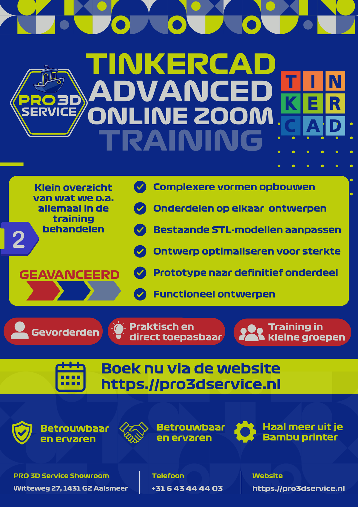 PRO 3D Service Academy - Online Zoom - Tinkercad Advanced (gevorderden)